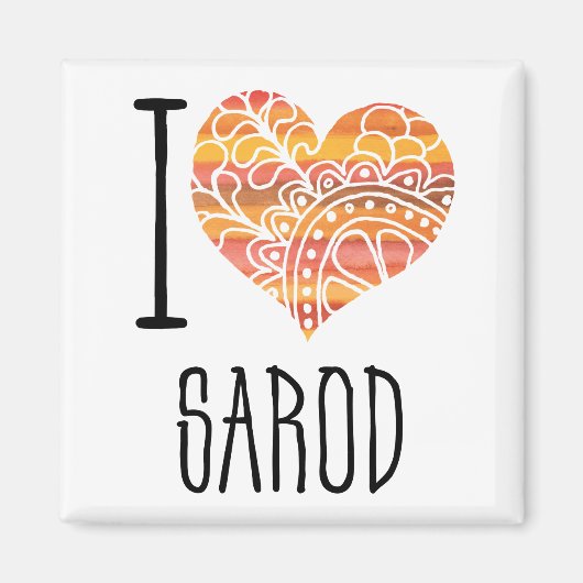 I Love Sarod Oranje Mandala Heart Magneet (Voorkant)
