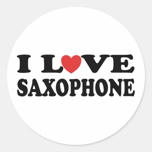 I Love Saxophone Ronde Sticker (Voorkant)