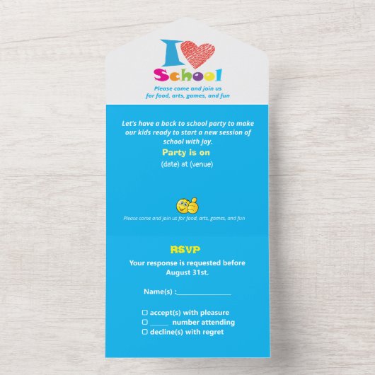 I Love School Back to School Cartoon Afstuderen All In One Uitnodiging (Binnen)