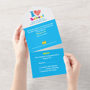 I Love School Back to School Cartoon Afstuderen All In One Uitnodiging