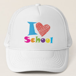 I Love School Back to School Cartoon Afstuderen Trucker Pet