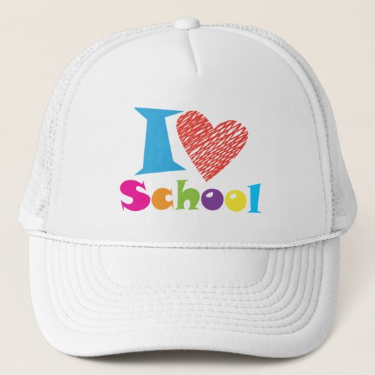 I Love School Back to School Cartoon Afstuderen Trucker Pet (Voorkant)