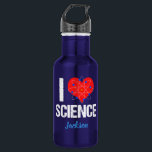 I Love Science Custom Waterfles<br><div class="desc">Ik hou van waterflesje van de wetenschap met een cool atoom model rond een rood hart. Een geweldig geek cadeau voor een leraar wetenschappen of wetenschapper die van experimenten houdt en over de wereld leert.</div>