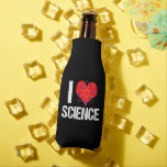 I Love Science Flesjeskoeler<br><div class="desc">Een coole science leraar flessenkoeler in het zwart met een geweldige I Love Science-patroon met een rood hart omwikkeld met een atoom-model.</div>