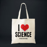 I Love Science Personalized Scientist Atom Model Tote Bag<br><div class="desc">Cute I Love Science canvas tas monogrammed with jouw naam. Met een atoom model voor het hart. Perfect geek cadeau voor een leraar wetenschappen.</div>