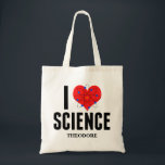 I Love Science Personalized Scientist Atom Model Tote Bag<br><div class="desc">Cute I Love Science canvas tas monogrammed with jouw naam. Met een atoom model voor het hart. Perfect geek cadeau voor een leraar wetenschappen.</div>