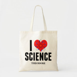 I Love Science Personalized Scientist Atom Model Tote Bag