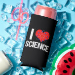 I Love Science Seltzer Blikjeskoeler<br><div class="desc">Een coole wetenschapsleraar seltzer koelbox in het zwart met een geweldige I Love Science-patroon met een rood hart omwikkeld met een atoommodel.</div>