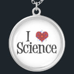 I Love Science Zilver Vergulden Ketting<br><div class="desc">Ik hou van wetenschap. Een hart met een atoom model dat eromheen gewikkeld is,  is een groot geschenk voor een wetenschapper.</div>