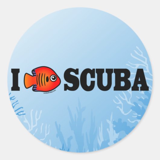 I Love Scuba Ronde Sticker (Voorkant)