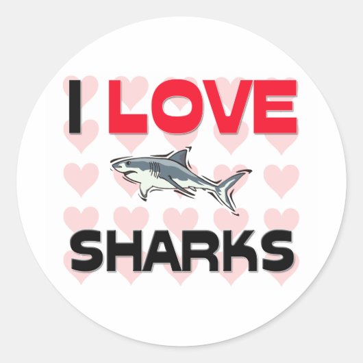 I Love Sharks Ronde Sticker (Voorkant)