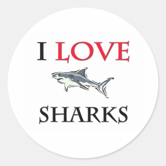 I Love Sharks Ronde Sticker (Voorkant)