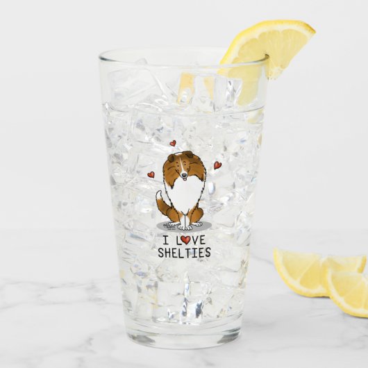 I Love Shelties (sable 2) Shetland Sheepdogs Cute Glas (Achterkant ijs)