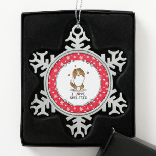 I Love Shelties (sable 2) Shetland Sheepdogs Cute Tin Sneeuwvlok Ornament