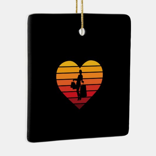 I Love Shopping Retro Sunset Heart Keramisch Ornament (Rechts)