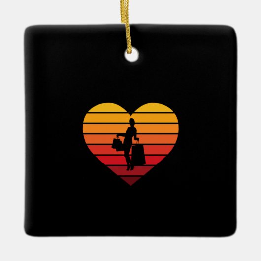 I Love Shopping Retro Sunset Heart Keramisch Ornament (Voorkant)