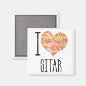 I Love Sitar Oranje Mandala Heart Magneet (Voorkant / Achterkant)