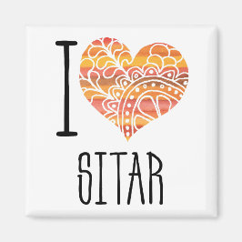 I Love Sitar Oranje Mandala Heart Magneet