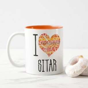 I Love Sitar Oranje Mandala Heart Tweekleurige Koffiemok