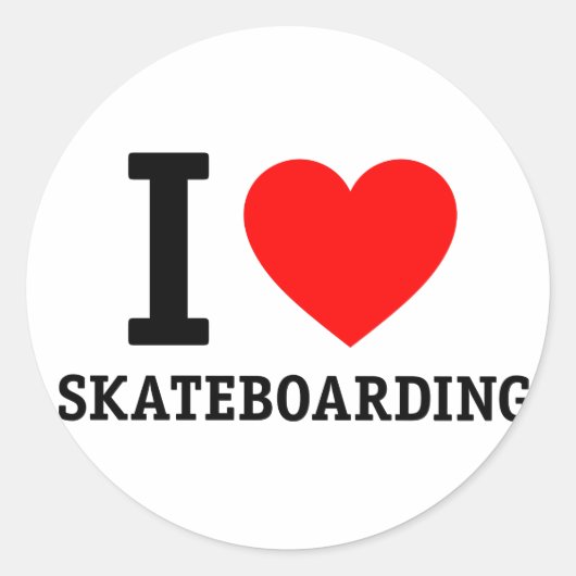 I Love Skateboarding Ronde Sticker (Voorkant)