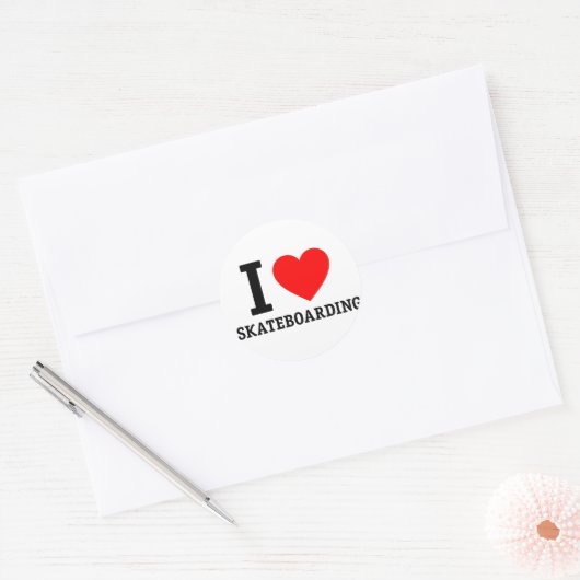 I Love Skateboarding Ronde Sticker (Envelop)