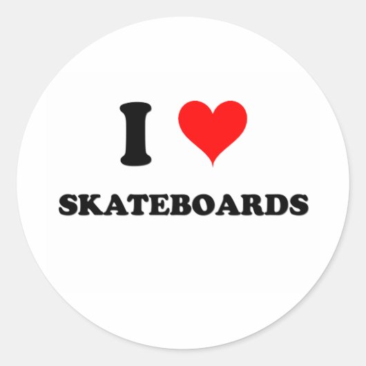 I Love Skateboards Ronde Sticker (Voorkant)