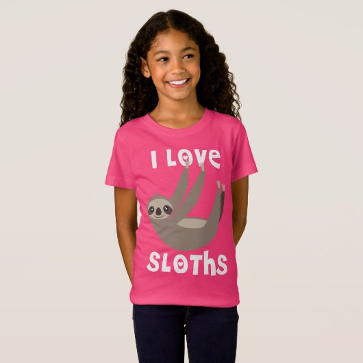 I Love Sloths - roze Girls T-Shirt (Voorkant volledig)