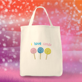 I Love Snoep leuke kleurrijke 3D lollipop Tote Bag