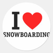 I Love Snowboarding Ronde Sticker (Voorkant)