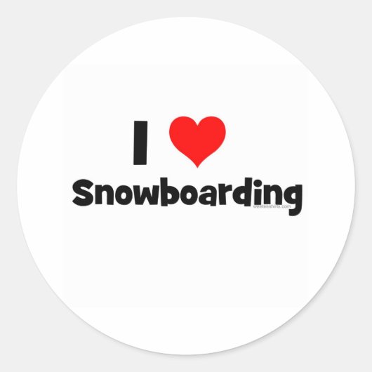 I Love Snowboarding Ronde Sticker (Voorkant)