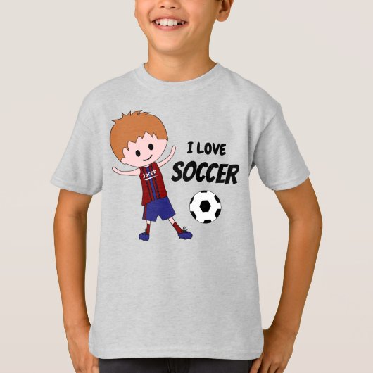 I Love Soccer Boy - with name jersey- blond T-shirt (Voorkant)