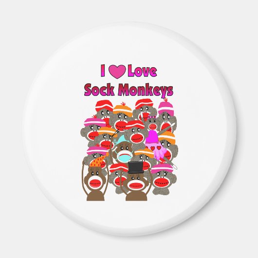 "I LOVE SOCK MONKEYS" Cadeaus Magneet (Voorkant)