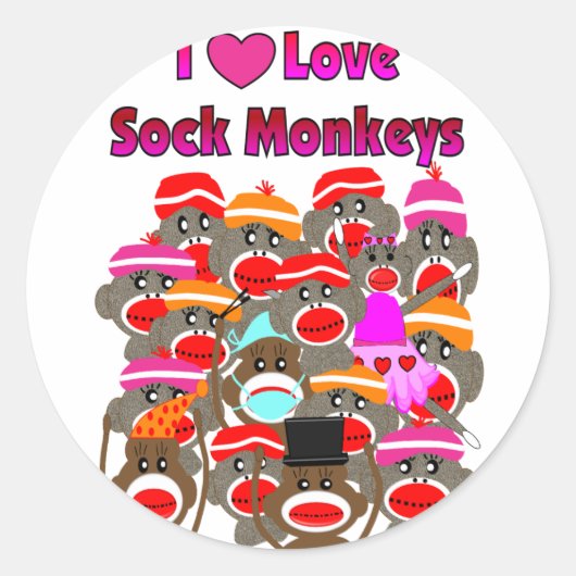 "I LOVE SOCK MONKEYS" Cadeaus Ronde Sticker (Voorkant)