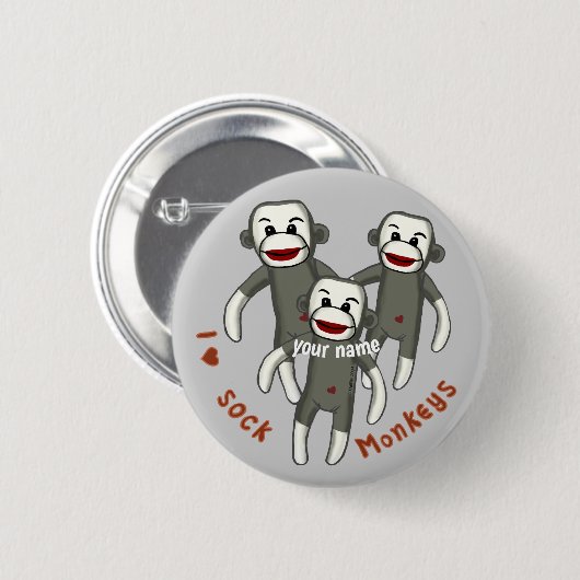 I Love Sock Monkeys Ronde Button 5,7 Cm (Voorkant /achterkant)