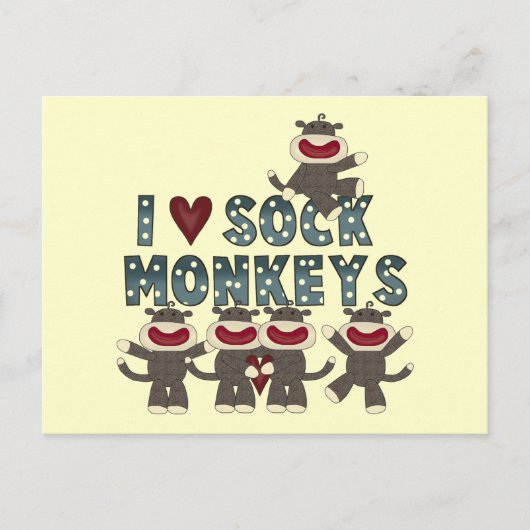 I Love Sock Monkeys Tshirts and Gifts Briefkaart (Voorkant)