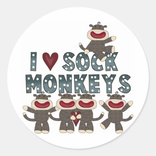 I Love Sock Monkeys Tshirts and Gifts Ronde Sticker (Voorkant)