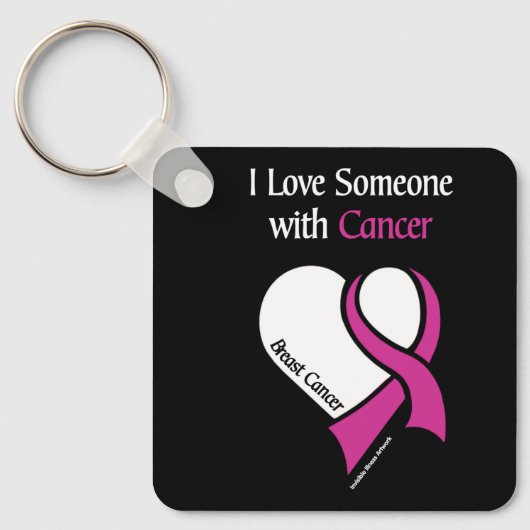 I Love Someone... Heart/Ribbon... Breast Cancer Sleutelhanger (Voorkant)