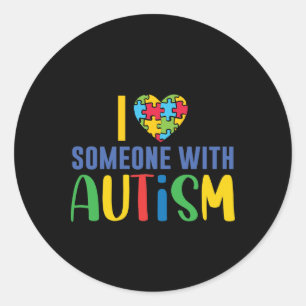 I Love Someone With Autism Heart Puzzle Piece Ronde Sticker