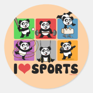 I Love Sports Pandas Ronde Sticker