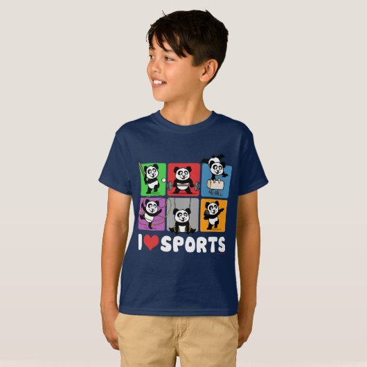 I Love Sports Pandas T-shirt (Voorkant volledig)