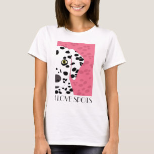 "I Love Spots" - Roze, zwarte witte Dalmatian T-shirt