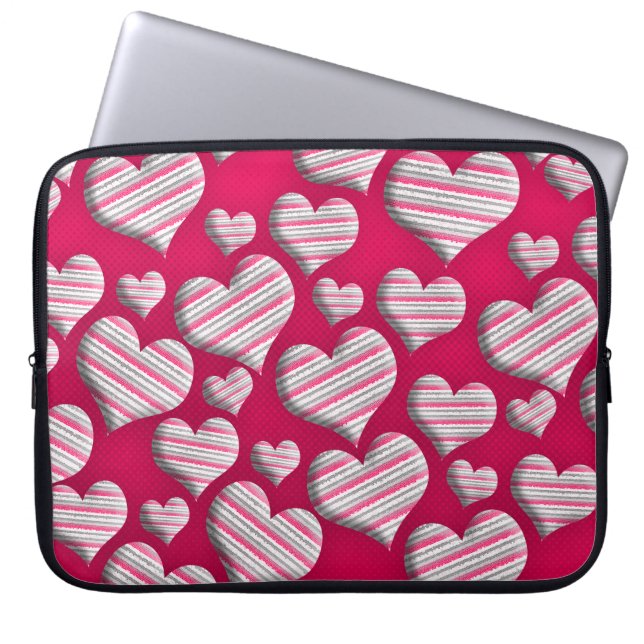 I Love Striped Hearts Laptop Sleeve (Voorkant)