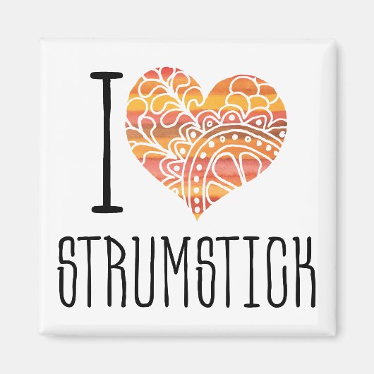 I Love Strumstick Oranje Mandala Heart Magneet (Voorkant)