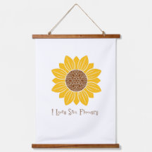 I Love Sun Flowers Wood Topped Wall Tapestry