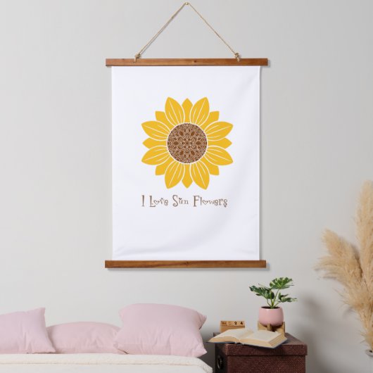 I Love Sun Flowers Wood Topped Wall Tapestry Hangend Wandkleed (Slaapkamer)