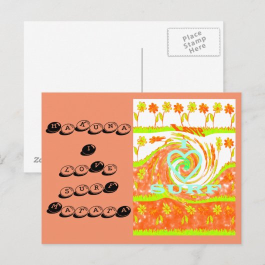 I Love surf Hakuna Matata girly surf briefkaart (Voorkant / Achterkant)