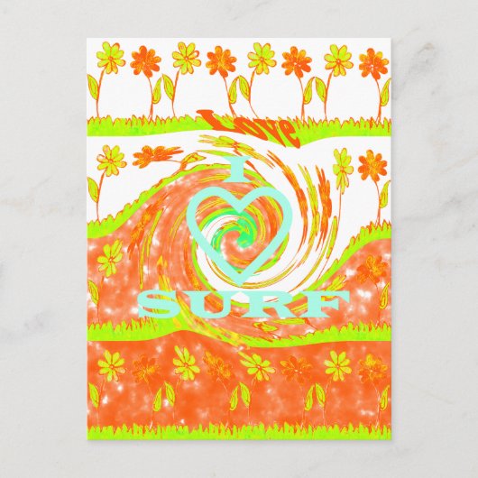 I Love Surven: Mooie Bloemen met Cool Text Art Briefkaart (Voorkant)