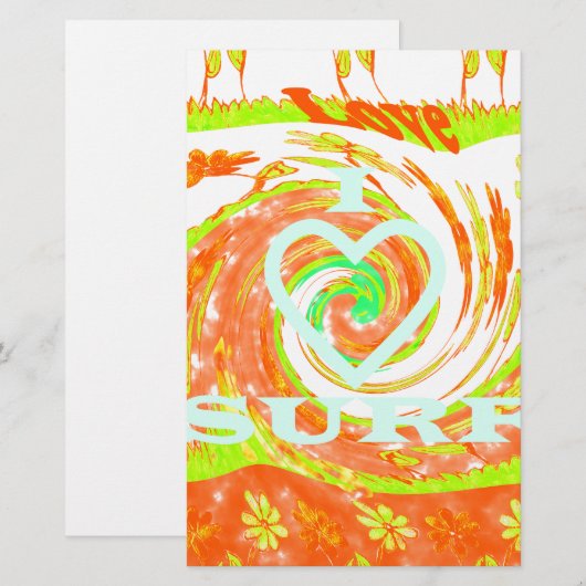 I Love Surven: Mooie Bloemen met Cool Text Art Briefpapier (Voorkant / Achterkant)