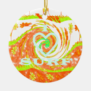 I Love Surven: Mooie Bloemen met Cool Text Art Keramisch Ornament