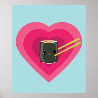 I Love Sushi Kawaii Sushi Roll poster
